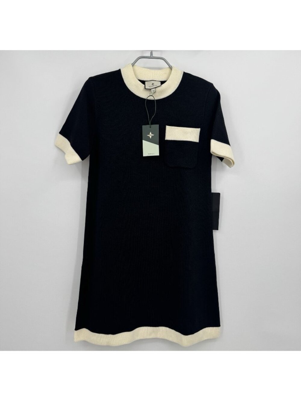 Tuckernuck Merritt Knit Dress Mini Shift Black/Ivory size XS NWT